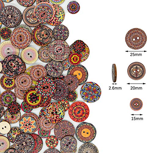 300Pcs Vintage Wooden Buttons with Various Flower Patterns Mixed Sizes 2 Holes and 50 Butterfly Craft Supplies Fit for DIY Sewing Handmade Crafts Clothes Decorations 0.6/0.78/1inch