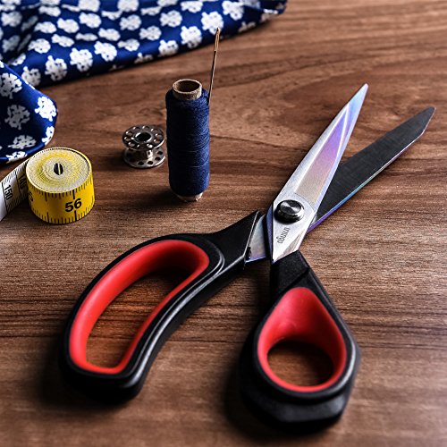 LIVINGO 2 Pack Premium Tailor Scissors Heavy Duty Multi-Purpose Titanium Coating Forged Stainless Steel Sewing Fabric Leather Dressmaking Comfort Grip Shears Professional Crafting (8.5+9.5INCH)