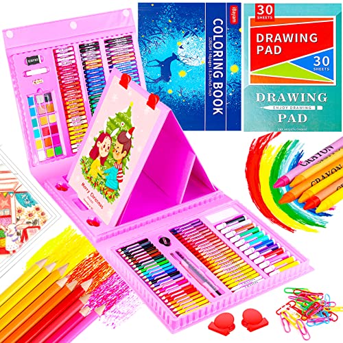 iBayam Art Kit, Art Supplies Drawing Kits, Arts and Crafts for Kids, Gifts for Teen Girls Boys 6-8-9-12, Art Set Case with Trifold Easel, Sketch Pad, Coloring Book, Pastels, Crayons, Pencils