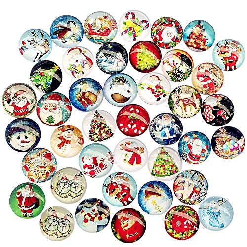 Libiline 50pcs 12mm(1/2") Assorted Styles Christmas Snow Man Tree Claus Jingle Bell Glass Button Flatback Flat Backs Button Glass Cameo Cabochon Phonecover Scrapbooking DIY Craft (12mm(1/2"))