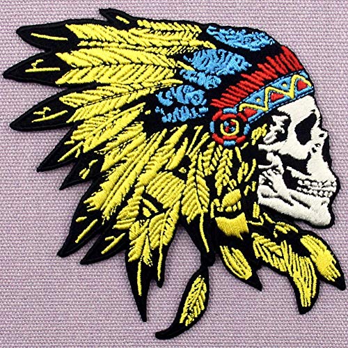 ZEGINs Native American Skull Headdress Patch Embroidered Applique Iron On Sew On Emblem