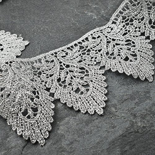 2-Yards 3" Metallic Lace Trim for Bridal, Costume or Jewelry, Crafts and Sewing, LP-MX-3399 (Silver)