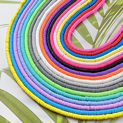 Jmassyang 3200 Pieces 6mm Flat Clay Beads Heishi Beads Polymer Round Spacer Beads Loose Spacer for Jewelry Making Bracelets Necklaces Earring Pendant DIY Crafts(Yellow)