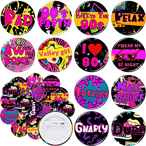 48 Pieces 80's Party Buttons for Backpacks 1980's Theme Wearable Accessories 80s Pins for Clothes Jean Jackets 12 Styles