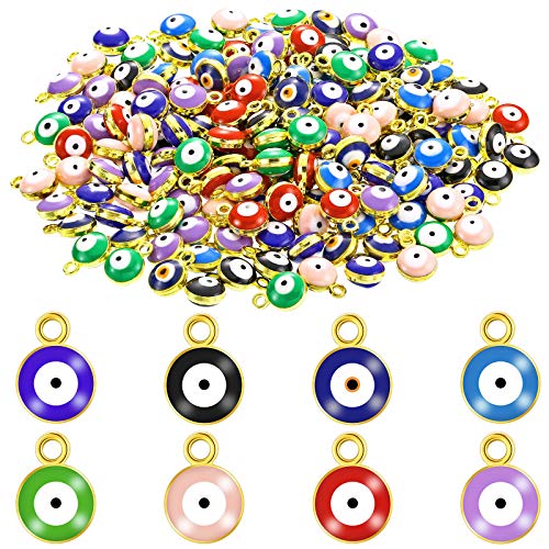 Hicarer 160 Pieces Acrylic Evil Eye Beads DIY Craft Evil Eye Charms Pendants for Jewelry Making DIY Bracelet Necklace Supplies, 8 Colors (Round Style with Hook)