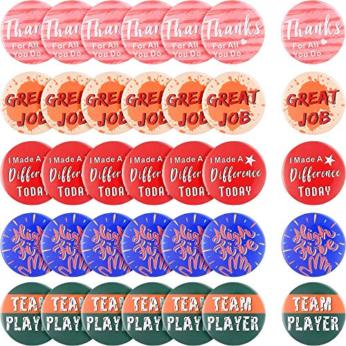 50 Pieces Recognition Button Pins Bulk Mini Positive Inspirational Button Pins Employees Team Praise Round Pins Buttons for Clothes Bags Hats Party Supplies