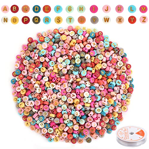 1000 Pcs Acrylic Letter Beads for Bracelets Multi-Color Alphabet Beads A-Z Sorted,7mm Letter Beads Bulk for Jewelry Bracelet Making with a Roll Wire