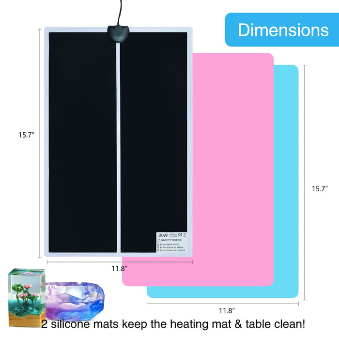 Resin Curing Heating Mat, Resin Curing Machine with 2 pcs Silicone Mats for Fast Curing Epoxy Resin, Resin Dryer for Silicone Molds, Resin Molds, Resin Supplies