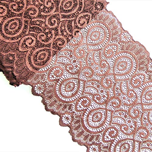 5 Yards Width 7 Inch Stretch Lace Trim Fabric Elastic Lace Flowers Ribbon for Garment Craft Embellishment Wedding Bouquet Making Headbands Garters Baby Shower Table Decorations (Chocolate)