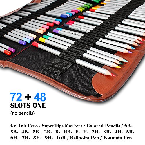 2 Pack Colored Pencils Roll, SENHAI 48 Slot+ 72 Slot Canvas Pencil Organizer Bag/Wrap Rollable Pouch for School, Office, Travel