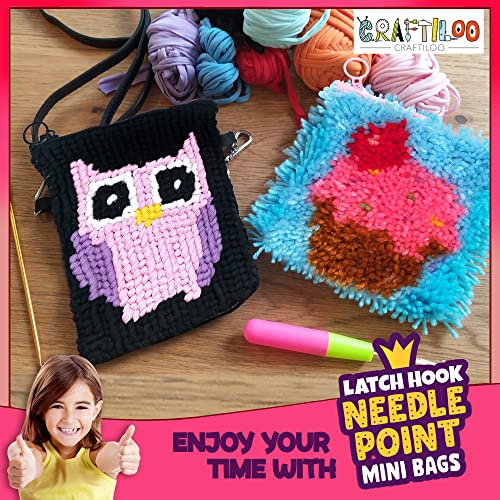 Cupcake Latch Hook Pouch and Owl Needlepoint Cross Body Bag Pre Printed Arts and Crafts Sewing kit