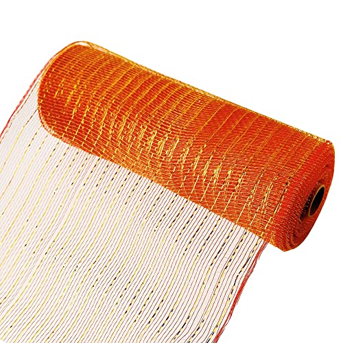 2 Rolls Deco Mesh 10 in x 30 ft ,Poly Ribbon for Christmas Tree Christmas Wreath Decoration Wreath Supplies Party Decorations Wrapping Craft,Red and Orange with Gold Foil Poly Mesh Rolls