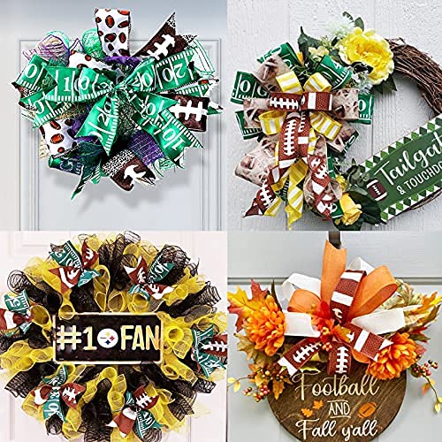 3 Rolls Football Wired Ribbon, 10 Yards Football Printed Wired Ribbon for Football Fan Wreath, Swag, Bow and Package Wrapping (2.5 Inch Width)