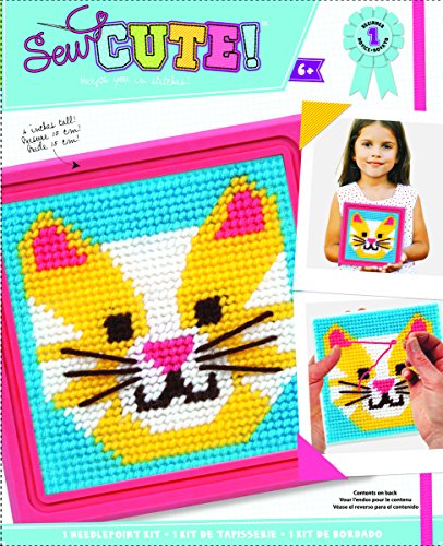 Colorbok 59338 Cat Learn to Sew Needlepoint Kit, 6-Inch by 6-Inch Pink Frame