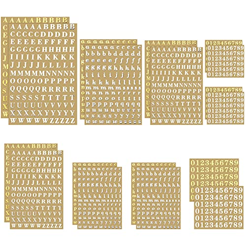 18 Sheets Small Letter Stickers Mini Numbers Stickers Letter Stickers Alphabet Number Stickers Self Adhesive Monogram Letters Scrapbook Lettering Stickers for Arts Craft Cards Decors (Gold, Silver)
