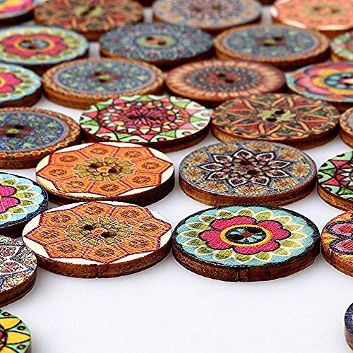 200 PCS Wood Buttons, Vintage Wood Buttons with 2 Holes for DIY Sewing Craft Decorative