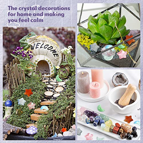 60 Pieces Star Shaped Crystals and Moon Shaped Crystals Bulks Worry Stones Assorted Palm Thumb Stones Hand Making Gemstone Quartz Decorative Crystal for Witchcraft Meditation DIY Balancing Jewelry