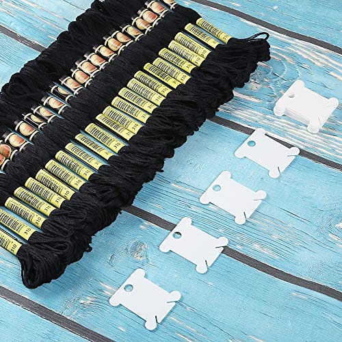 Pllieay 24 Skeins Black Embroidery Threads Cotton Embroidery Floss Friendship Bracelets Floss with 12 Pieces Floss Bobbins for Halloween Knitting, Embroidery Stitching and Cross Stitch Project