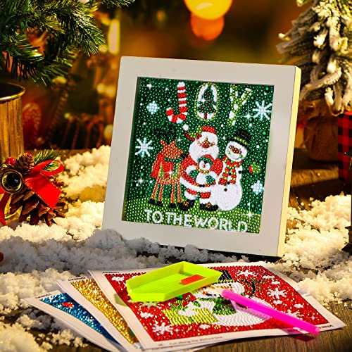 Charniol 9 Pcs Christmas 5D Diamond Painting Kits Santa Claus Snowman Round Drill Dots Craft Handmade Square Art for Decoration (Snowman, Style)