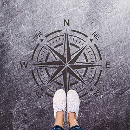 GSS Designs Compass Stencil Large 12x12 Inch Wall Stencil - Reusable Compass Rose Stencil for Painting on Wood Walls Concrete Floor - Mylar Stencil for Walls (SL-116)
