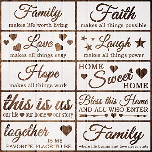 Coocamo 10 Pack Word Stencils Reusable Family Stencils Home Sign Stencils for Painting on Wood, Porch, Front Door, Wall and More
