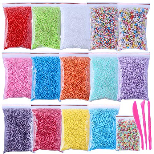Foam Balls for Slime,16 Sets with Slime Tools (120000 pcs) 0.08-0.32 inch Colorful Styrofoam Balls Beads Mini Small Foam Beads for Slime Decorative Ball Arts DIY Crafts Supplies for Homemade Slime