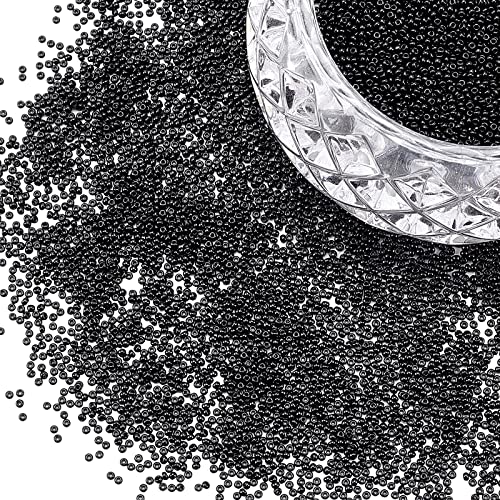 PH PandaHall Black Seed Beads, 6000 Pcs 11/0 Glass Seed Beads 2mm Round Pony Bead Waist Beads Mini Spacer Beads for Earrings Bracelet Necklaces Eyeglass Chain Jewelry DIY Crafts Making