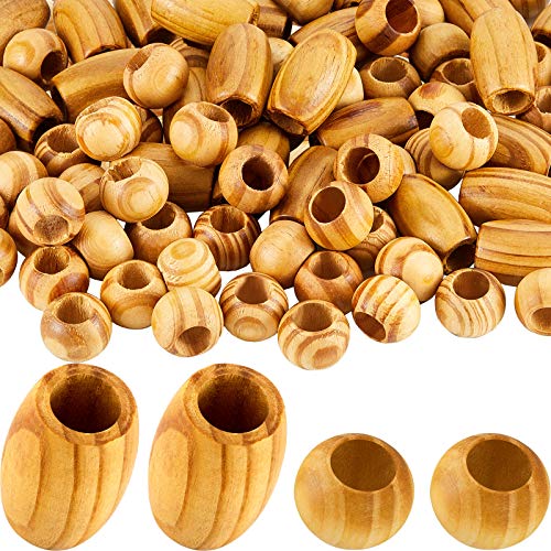 130 Pieces Large Wooden Spacer Beads Wooden Beads Round Loose Beads Tube Beads with 10 mm Large Hole for Jewelry Making Hair DIY Craft Handmade Decor (Fresh Color)