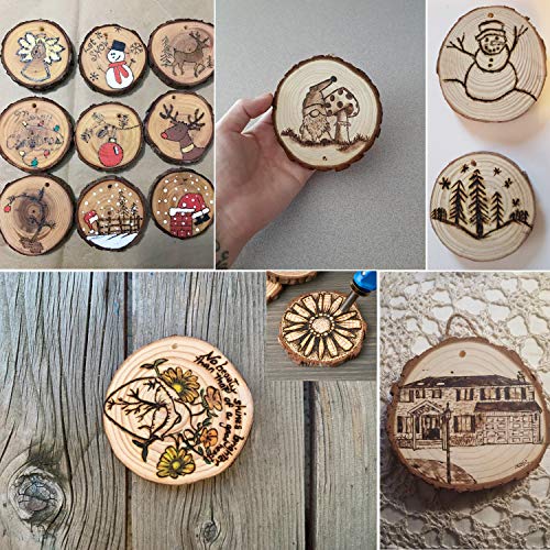 5ARTH Natural Wood Slices - 20 Pcs 3.5-4.0 inches Craft Unfinished Wood kit Predrilled with Hole Wooden Circles for Arts Wood Slices Christmas Ornaments DIY Crafts