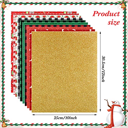 10 Sheets Christmas Heat Transfer Vinyl Merry Christmas HTV Vinyl Buffalo Plaid Iron-on Vinyl Glitter Heat Press Sheet for T-Shirt Hat Clothes Fabric DIY Supply, 9.8 x 12 Inch