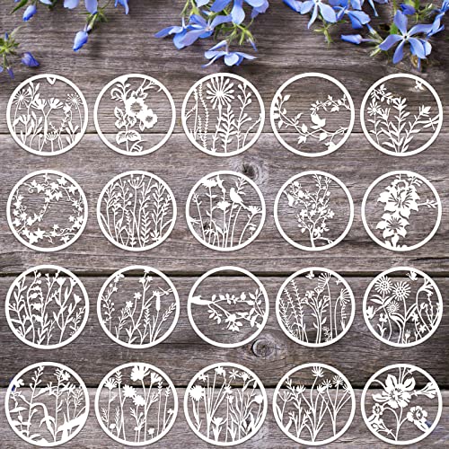 20 Pieces Wildflower Stencils for Painting Template Flower Stencils Wall Stencils Reusable Spring Stencils PET DIY Drawing Templates Stencils for Painting on Wood Wall Home Decor (Round Style)
