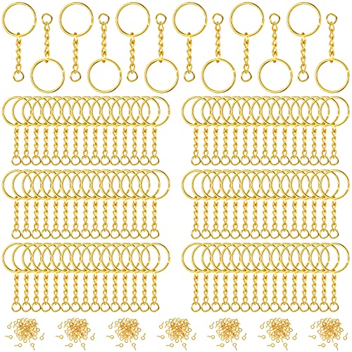 360 Pieces Keychain Rings for Crafts Including 90 Pieces Keychain Rings with 90 Pieces Open Jump Rings Connectors 180 Pieces Small Screw Eye Pins Hooks for DIY Keychain Supplies (Gold,25 mm)