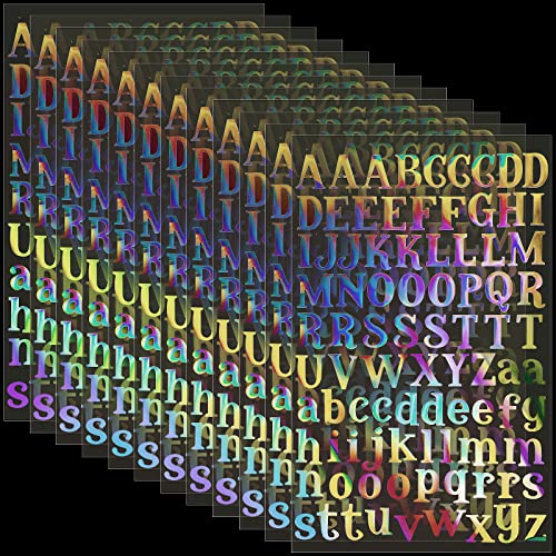 2160 Pieces 24 Sheets Holographic Laser Letter Stickers Back to School Self Adhesive Stickers Shiny Alphabet DIY Small Vinyl Decorative Decals for Cups Scrapbooks Window Door Cars(Chic Style)