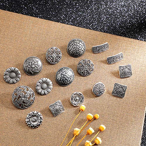 100 Pieces Metal Silver Buttons Antique Silver Color Assorted Metal Buttons Flower Decorative Metal Buttons Mixed Vintage Metal Round Buttons for DIY Crafts Sewing Decor