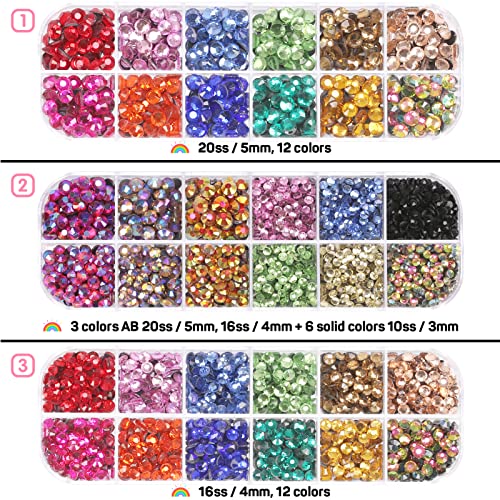 Hotfix Applicator Rhinestone, Larger Hot Fixed Rhinestones Applicator Tool Pen Kit, Bedazzler Kit with Rhinestones for Clothes Crafts Badazzle, 19 Color Gems Crystals, Templates, 30/20/16SS w/Case