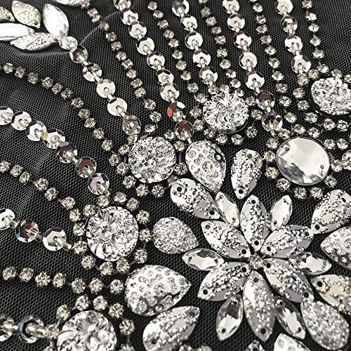 succi shan Handmade Rhinestone Beads Deep V Applique Crystal Patches for Wedding Dress