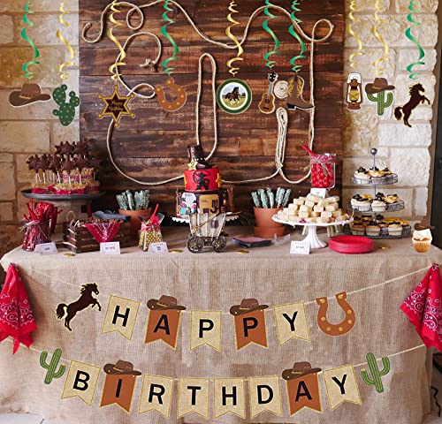 Western Cowboy Party Decorations, Western Theme Birthday Decoration, Cowboy Birthday Banner Cake Topper Hanging Swirls Western Party Supplies Kit for Boys