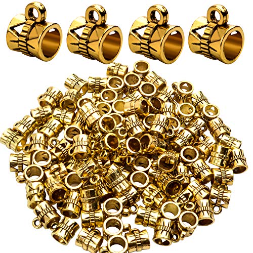 Aylifu 100pcs Bails Beads, Tibetan Big Hole Bail Tube Bead Loose Spacer Beads Hanger Connector for European Charm Bracelet Jewelry Making,Antique Gold