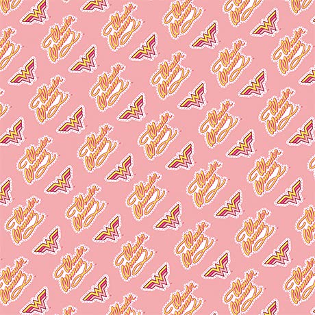 Quilting Cotton for Sewing x 2 Yards – DC - Young DC - Wonder Woman Jr Retro Logo - Pink - 100% Cotton - Soft, Decorative Material - Pre-Cut 44-45 Inches Wide by Camelot Fabrics
