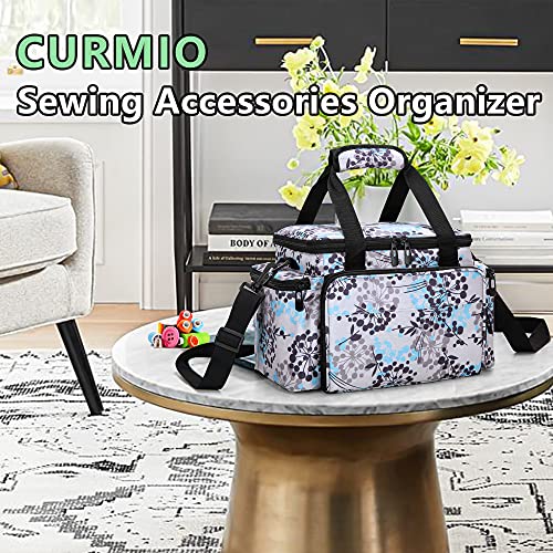 CURMIO Sewing Accessories Organizer, Large Sewing Supplies Storage Bag with Shoulder Strap for Spool Thread, Scissor and Sewing Needles, Dandelion (Bag Only)