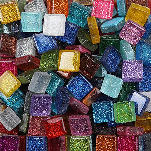 200 Pieces/200g Glass Square Mosaic Tiles for Crafts, Colorful Stained Glass Pieces for Mosaic Projects, 1x1 cm (Panchromatic Mix)