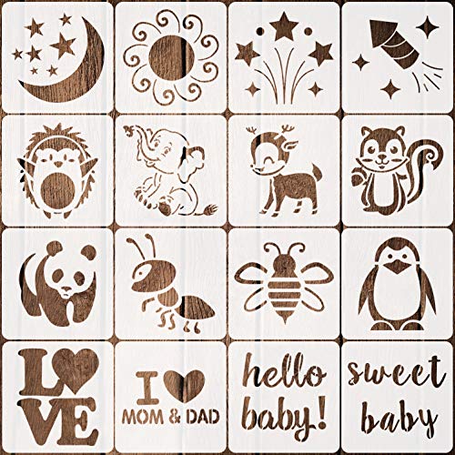 16 Pack Stencils for Baby Shower Cute Onesie Stencil Kit for Fabric Paint Baby Shower Stencils for Painting Bodysuit