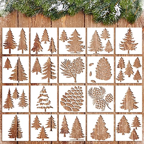 20 Pieces Stencil Template for Painting Reusable Animal Plant Stencil Spring Summer Winter Template, DIY Christmas Stencils for Painting on Wood Wall Home Decor (Pine Tree)
