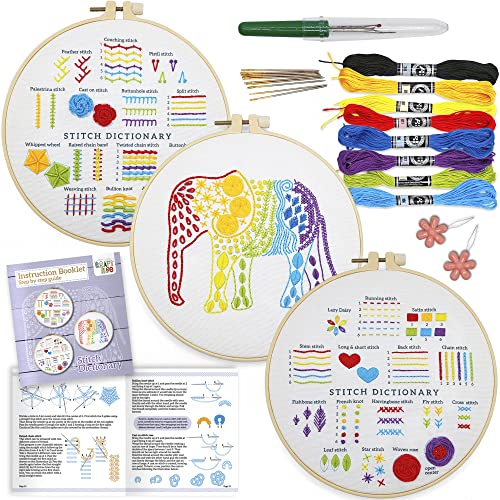 Learn 30 Stitches Embroidery kit for Beginners . Beginner embroidery kit with Stamped Embroidery Patterns. Embroidery Kits. Embroidery Starter Kit. Needlepoint Cross Stitch Kit for Kids & Adults