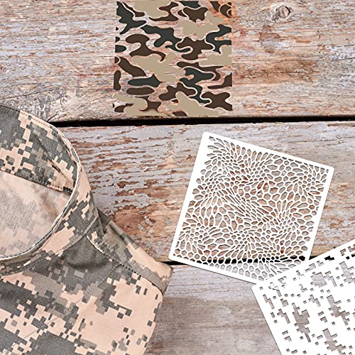 9 Pieces Camo Print Stencils Camouflage Painting Templates Reusable Grass Pattern Stencils Green Camo DIY Stencils for Scrapbooking Painting on Wood Crafts (6 x 6 Inch)