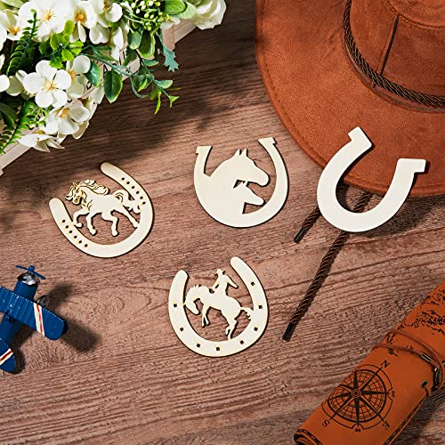 Wooden Horseshoes Cutout for Crafts DIY Unfinished Wooden Horseshoes Christmas Cowboy Decor Western Party Decor Blank Horseshoe Wood Horse Cutout Western Craft Supplies Discs Slices(48 Pcs)