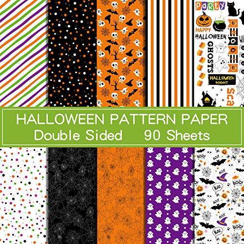 ASTARON 90 Sheets Halloween Pattern Paper Set 5.5 x 8.2 inches Decorative Paper for Paper Craft Decoration, 10 Styles