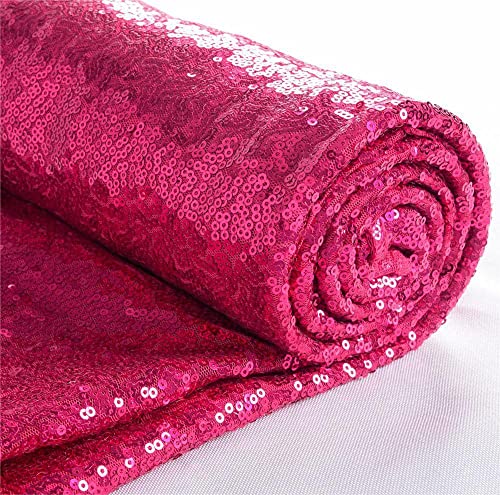 Fabric by The Yard 1 Yard Hot Pink Sequin Fabric Glitter Embroidery Fabric by The Yard Material for DIY Sewing Curtain Backdrop Tablecloth Table Linen Runner Clothes (Hot Pink)