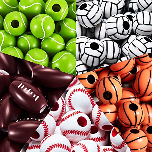 Blulu 250 Pieces Sports Beads Football Beads Basketball Baseball Tennis Volleyball Beads for Jewelry Making Crafts DIY Necklace Bracelet Making Sports Beads