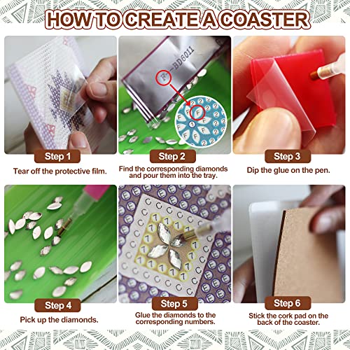 Temlum 6 Pcs Diamond Painting Coasters with Holder, DIY Boho Coasters Diamond Painting Kits for Beginners, Adults & Kids Diamond Art Coasters Art Craft Supplies